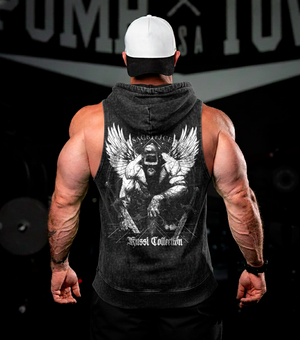 #4 sleeveless hoodie acid wash Sacrifice - black