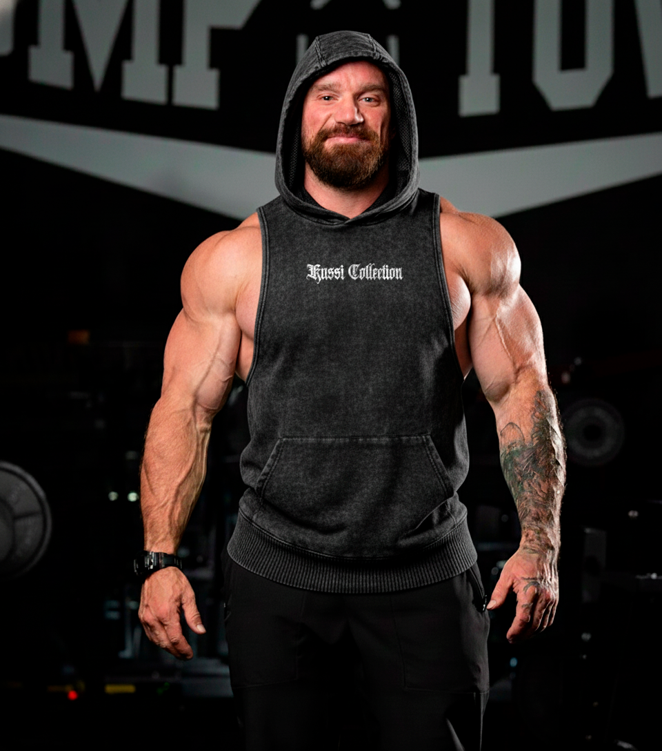 #4 sleeveless hoodie acid wash Sacrifice - black