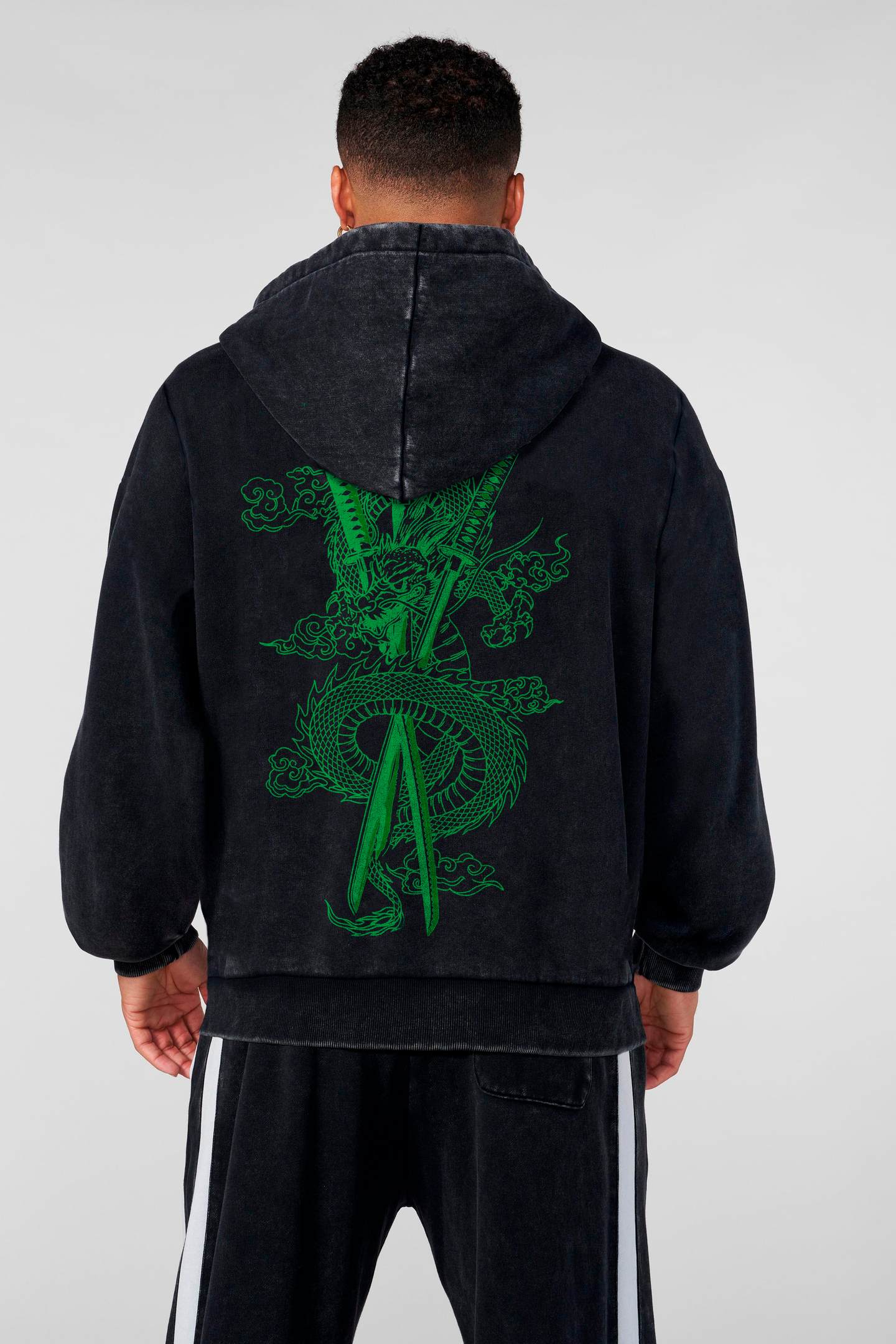Hoodie Essential Acid Wash Zoro Black - Edición Especial
