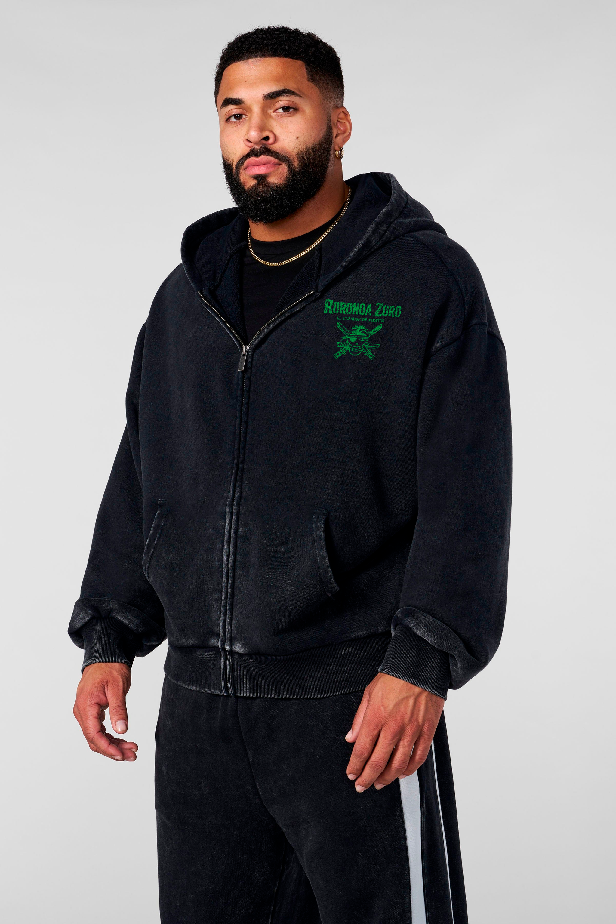 Hoodie Essential Acid Wash Zoro Black - Edición Especial