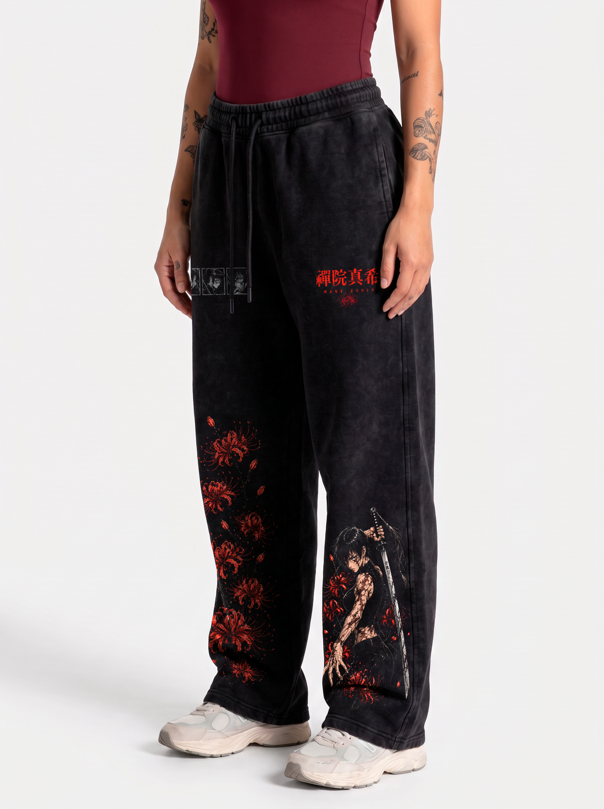 Jogger Oversize Acid Wash Maki Zenin Black- red | Jujutsu Kaisen