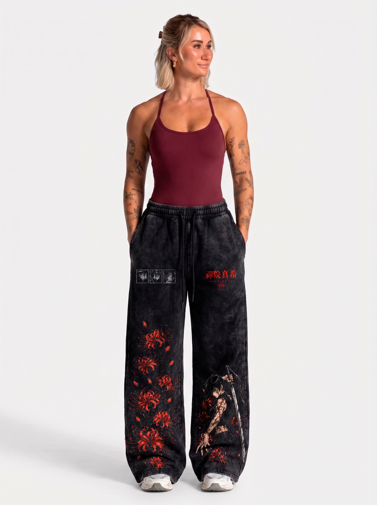 Jogger Oversize Acid Wash Maki Zenin Black- red | Jujutsu Kaisen