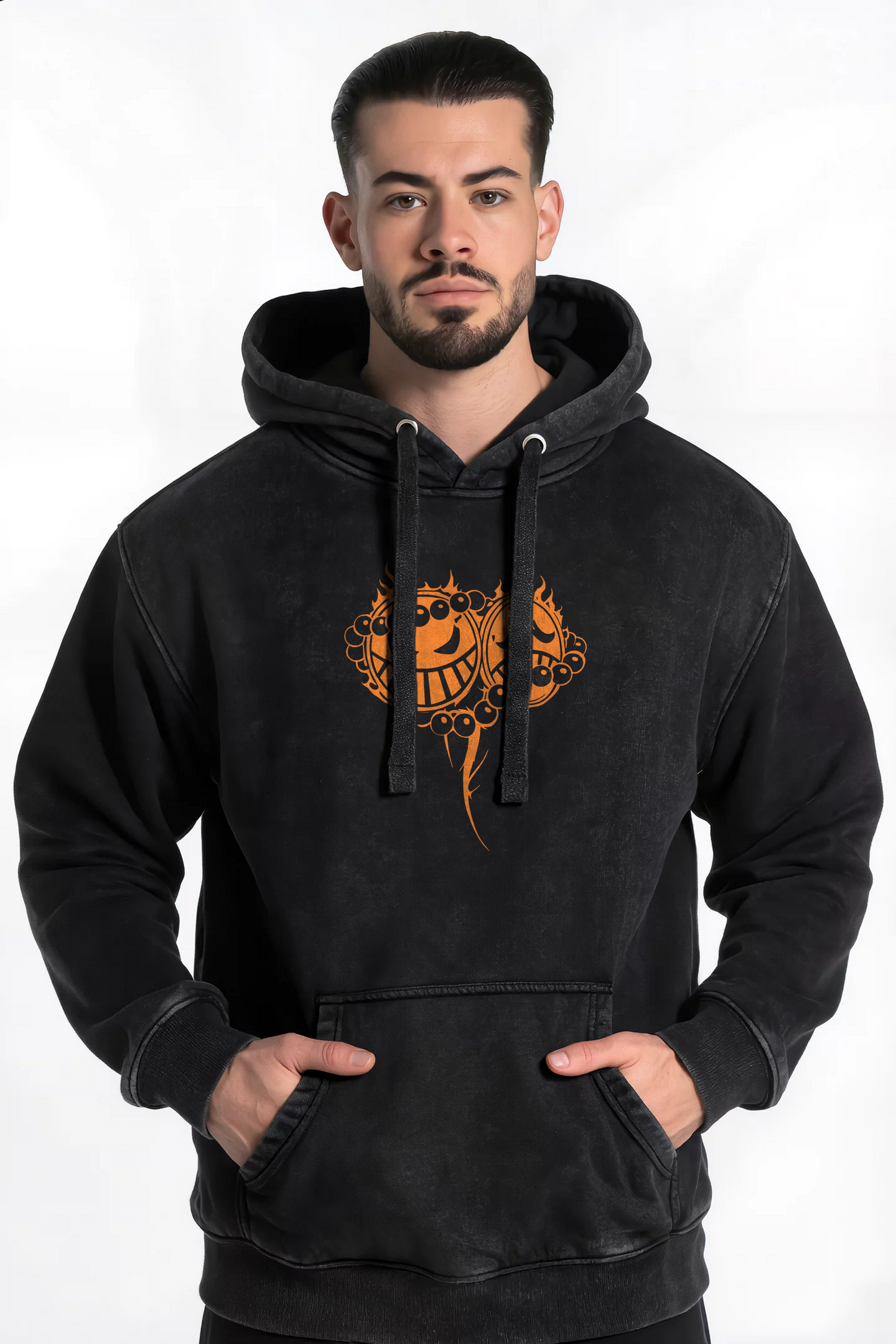 Polerón canguro acid wash black Ace – Edición especial