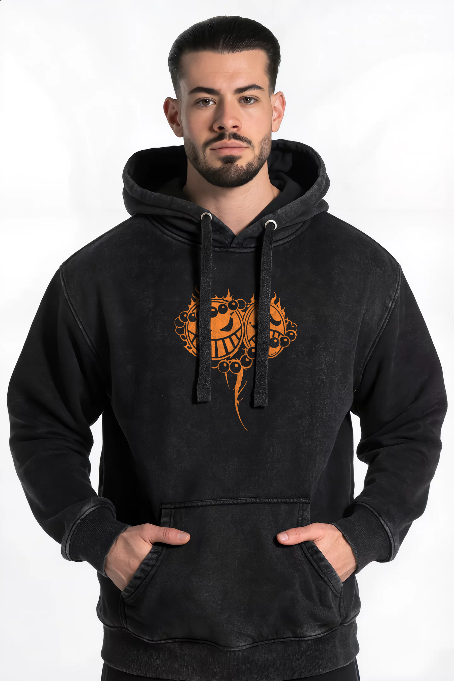 Polerón canguro acid wash black Ace – Edición especial
