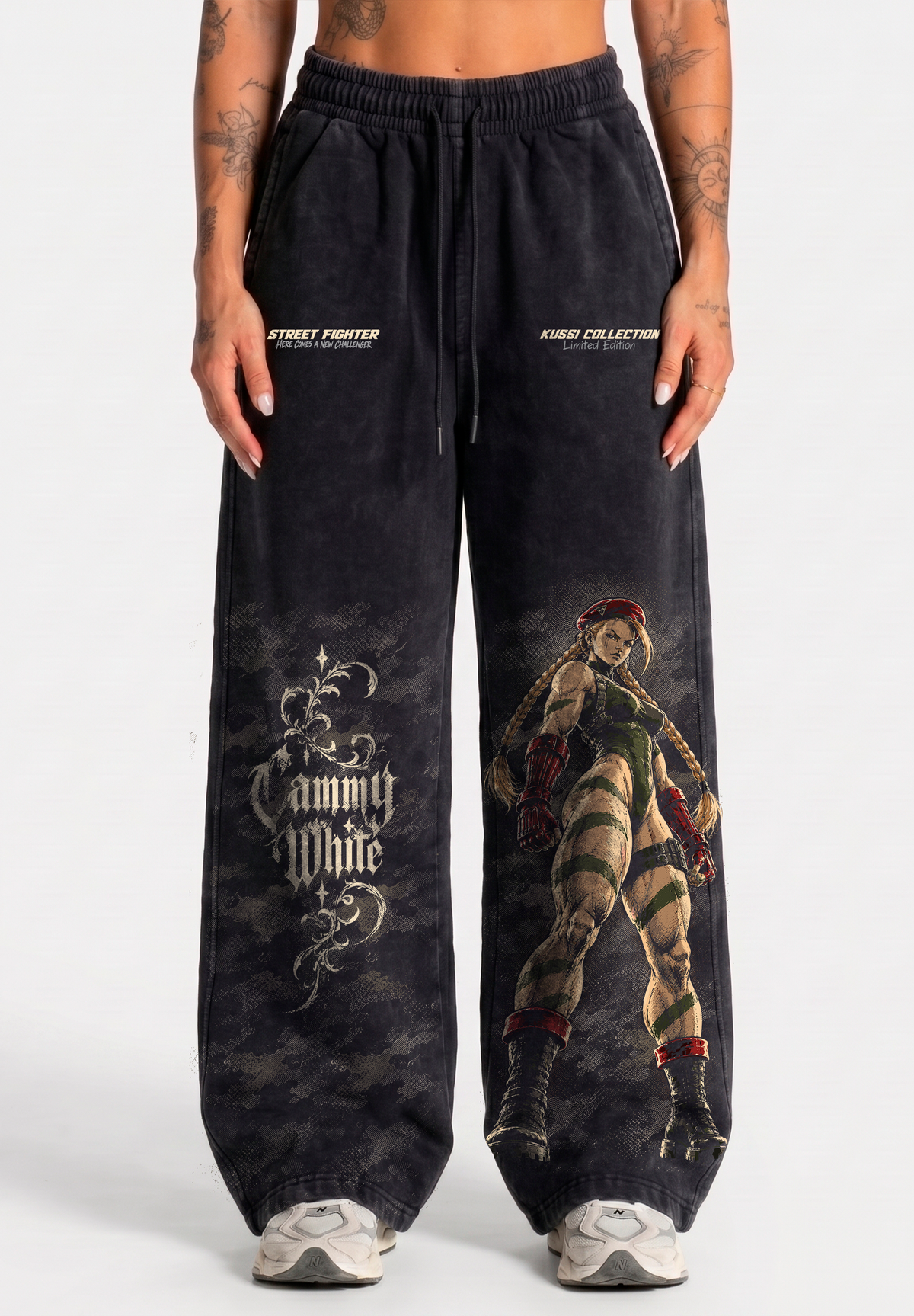 Pantalón Oversize Acid Wash Black Cammy White Mujer | Street Fighter