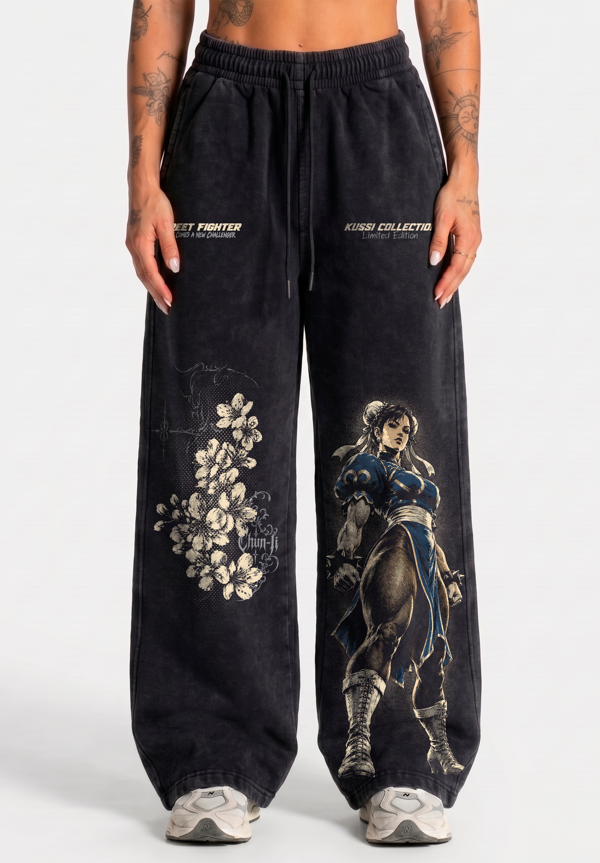 Pantalón Oversize Acid Wash Black Chun-Li Mujer | Street Fighter