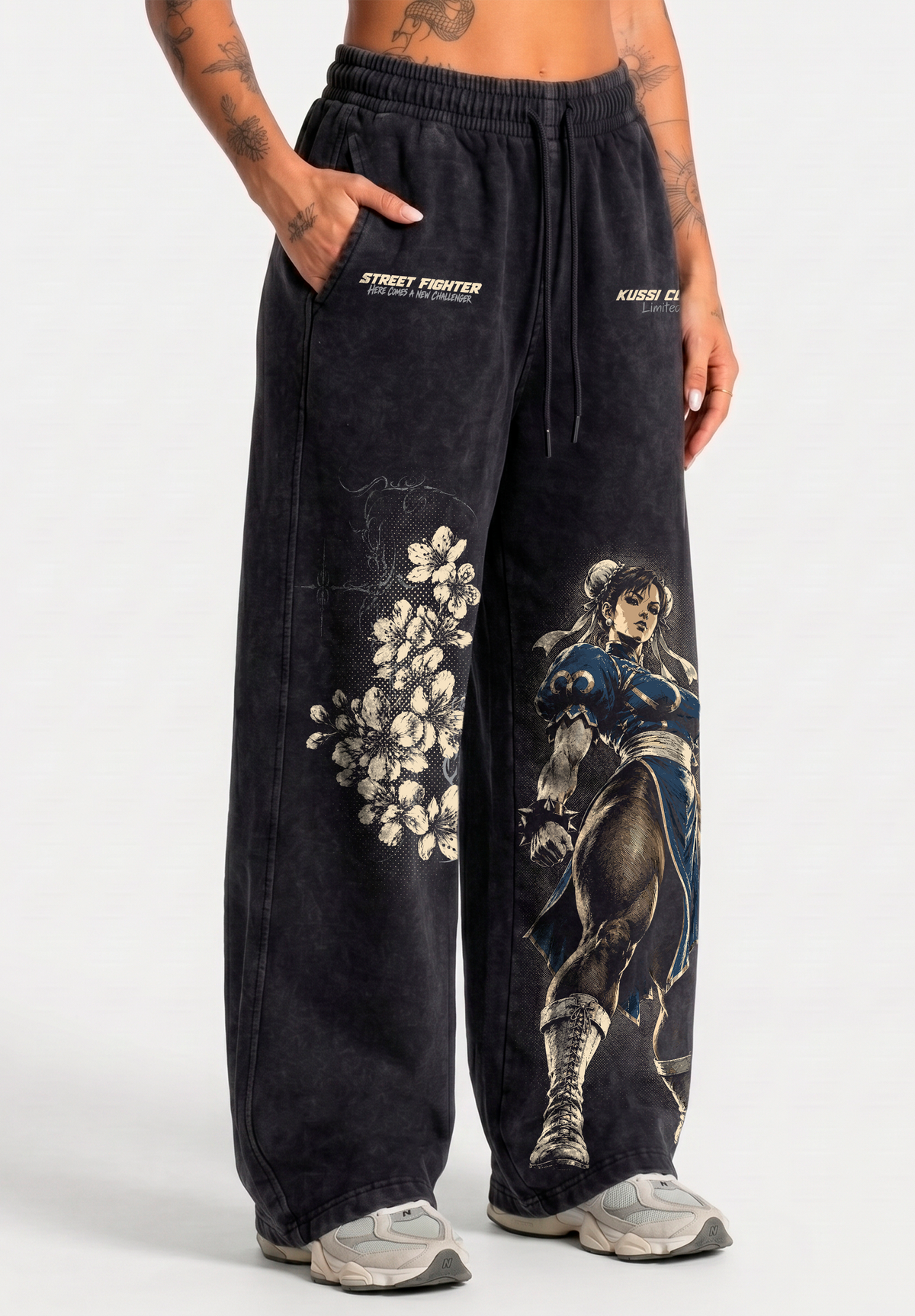 Pantalón Oversize Acid Wash Black Chun-Li Mujer | Street Fighter