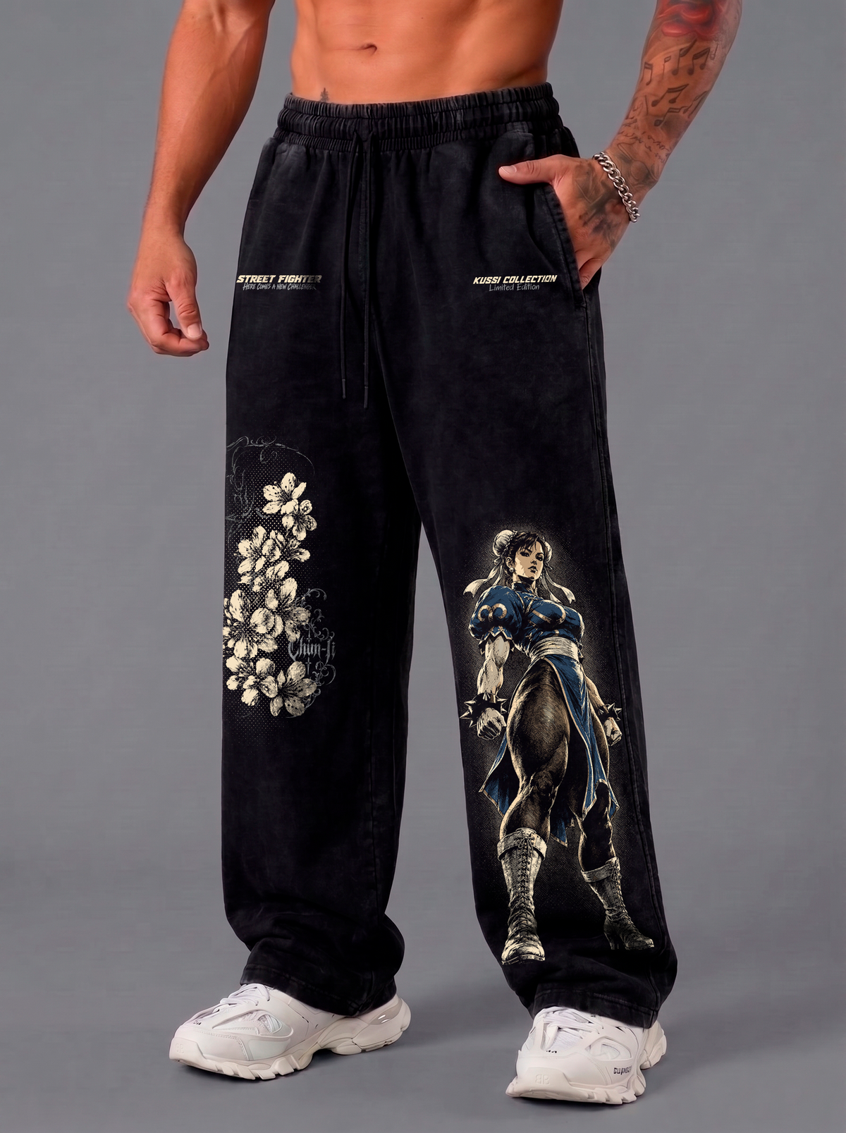 Pantalón Oversize Acid Wash Black Chun-Li | Street Fighter