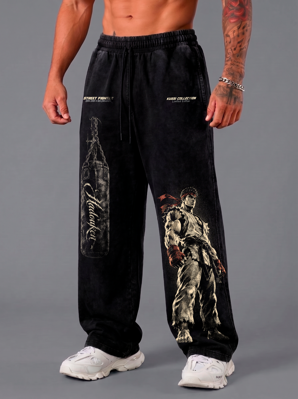 Pantalón Oversize Acid Wash Black Ryu | Street Fighter