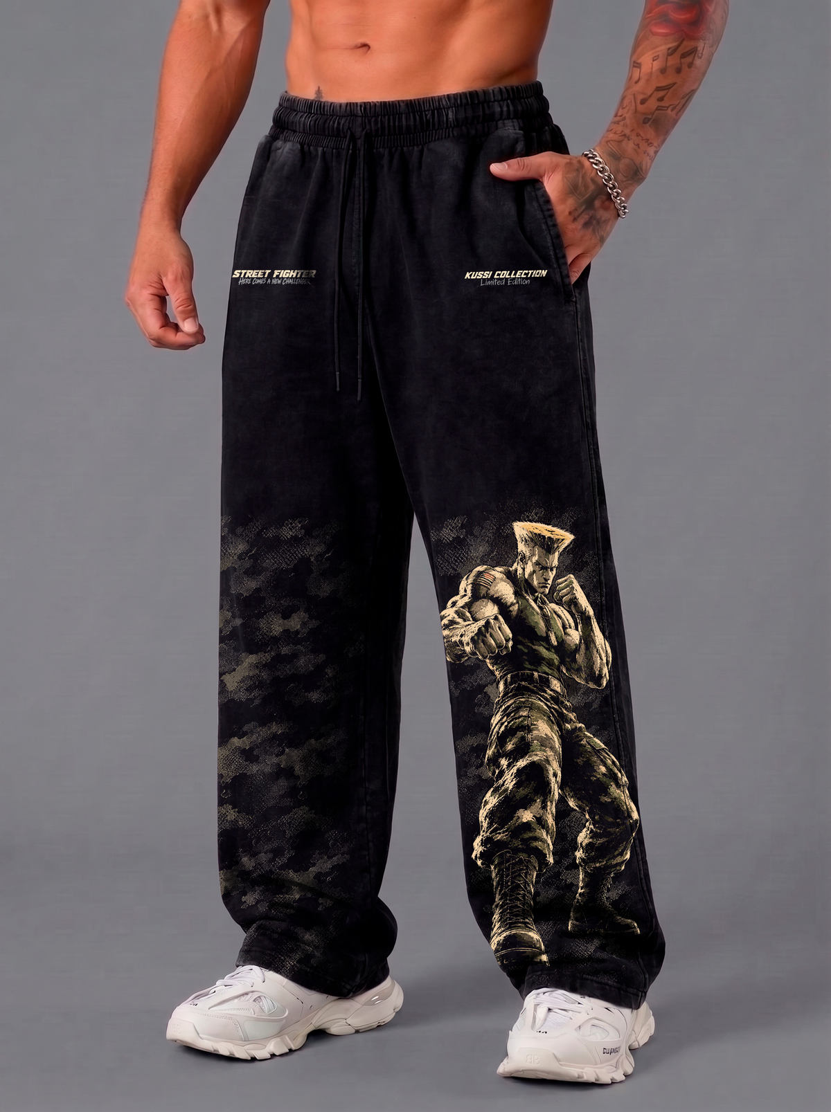Pantalón Oversize Acid Wash Black Guile | Street Fighter