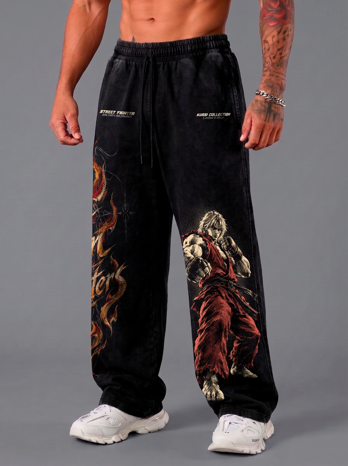Pantalón Oversize Acid Wash Black Ken Masters | Street Fighter