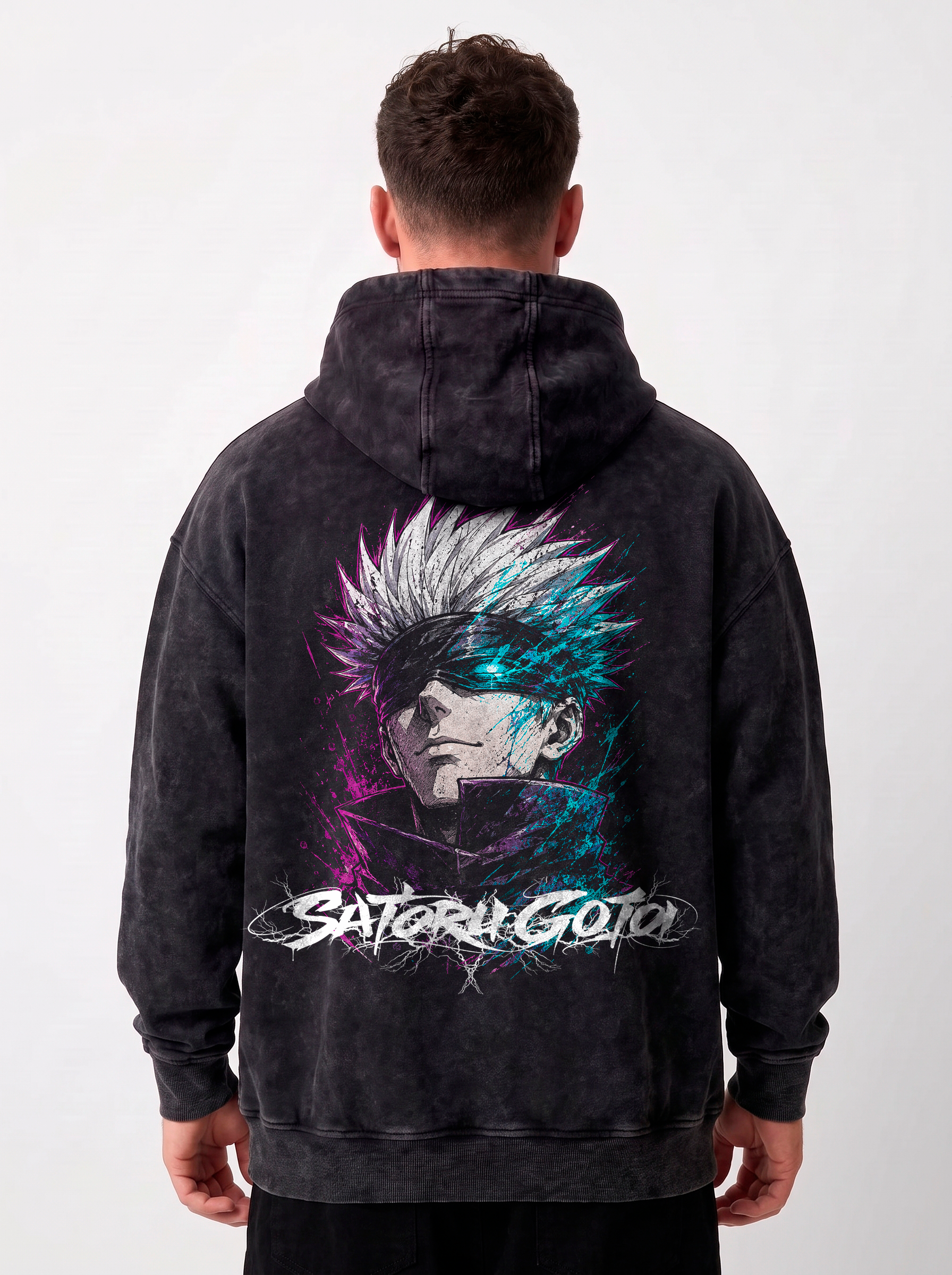 Hoodie oversize Acid Wash Satoru Gojo Black / Jujutsu Kaisen