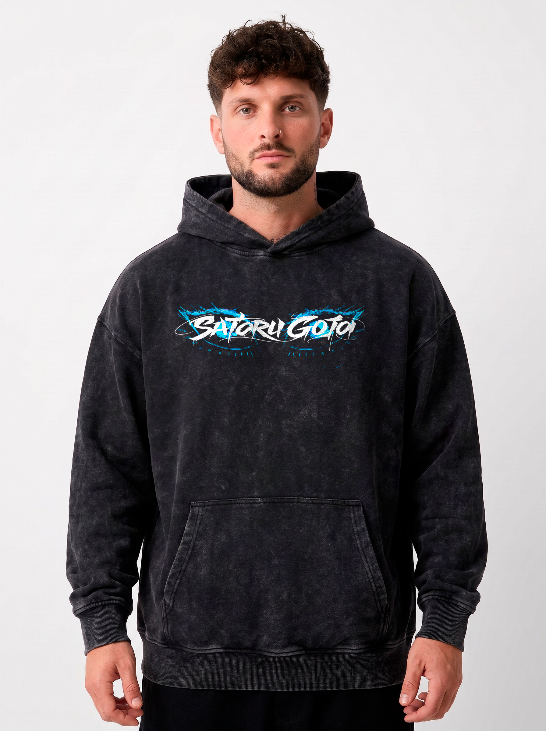Hoodie oversize Acid Wash Satoru Gojo Black / Jujutsu Kaisen