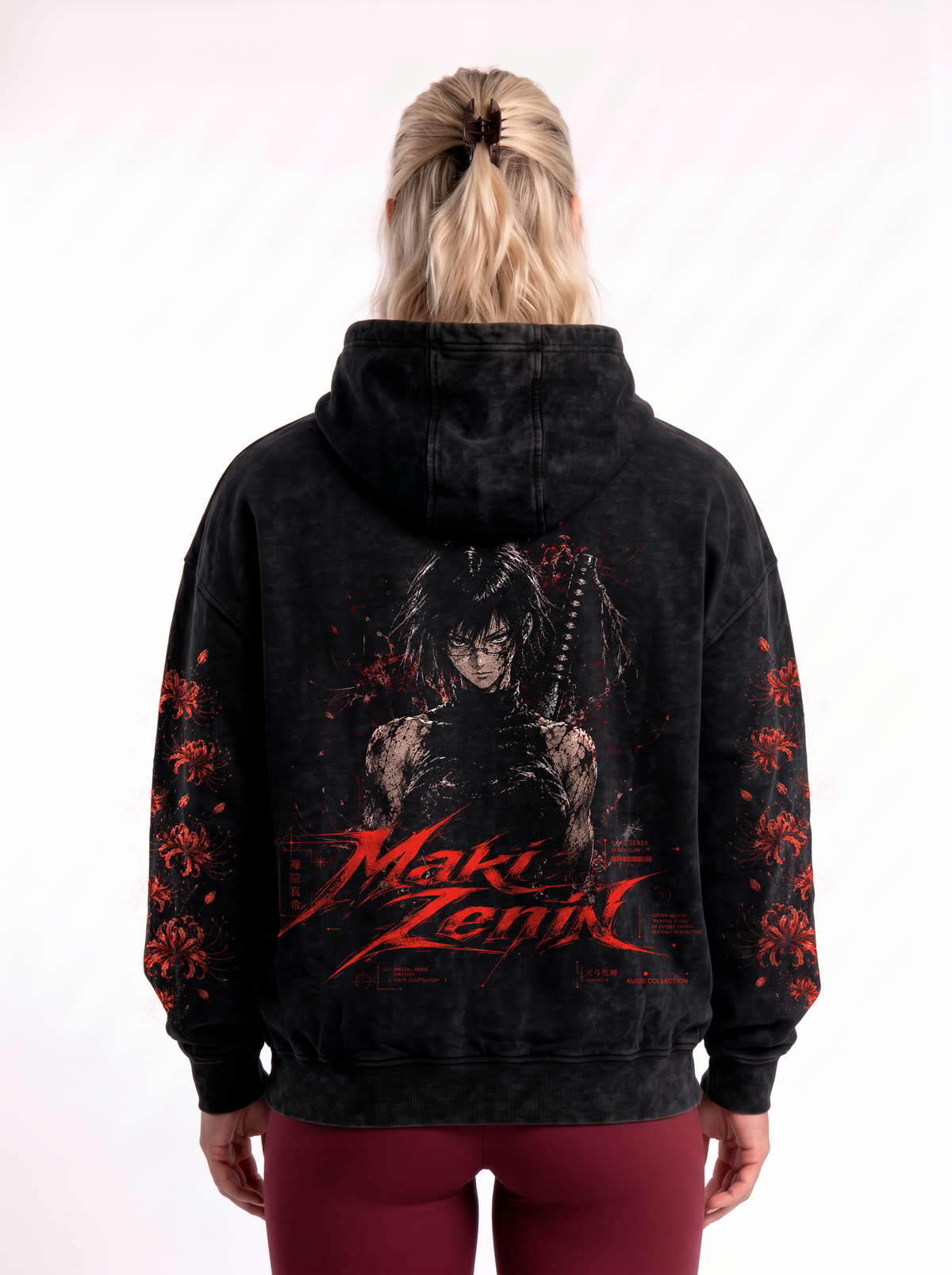 Polerón Oversize Acid Wash Maki Zenin Black- red | Jujutsu Kaisen