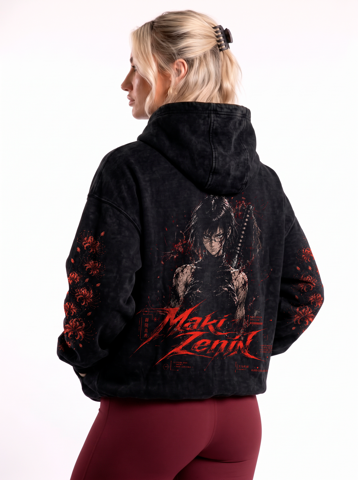 Polerón Oversize Acid Wash Maki Zenin Black- red | Jujutsu Kaisen
