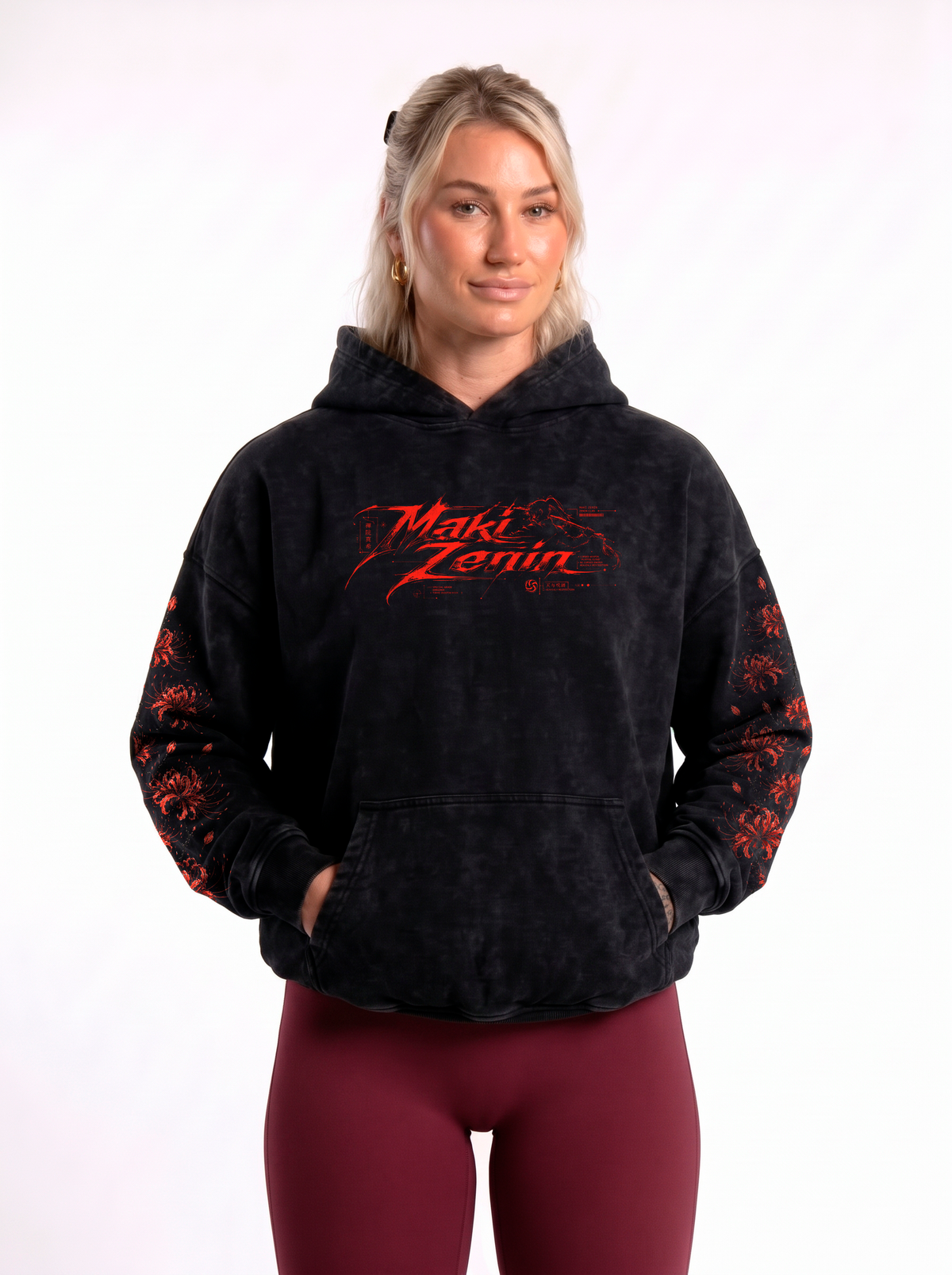 Polerón Oversize Acid Wash Maki Zenin Black- red | Jujutsu Kaisen