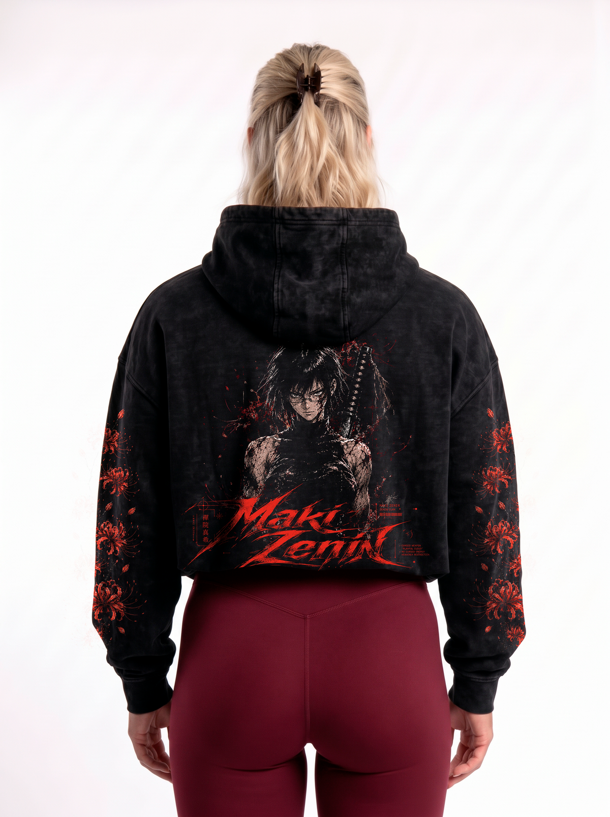 Polerón Oversize Acid Wash Maki Zenin Black- red | Jujutsu Kaisen