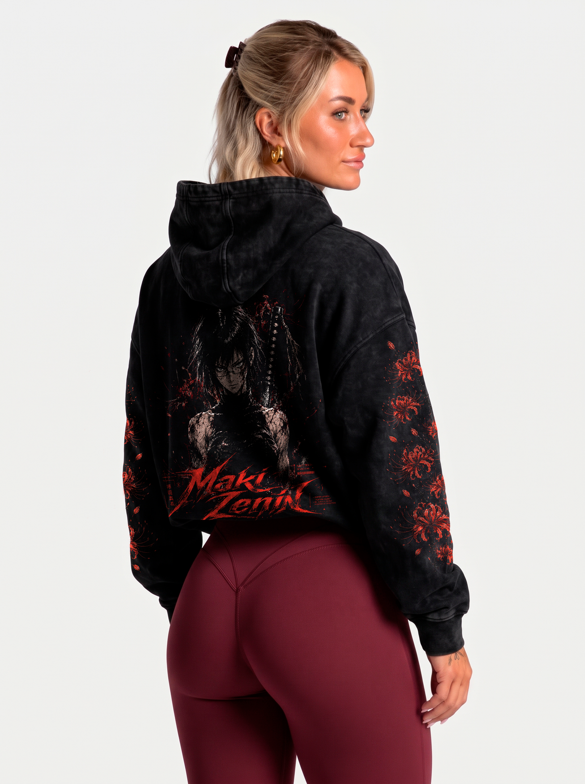 Polerón Oversize Acid Wash Maki Zenin Black- red | Jujutsu Kaisen