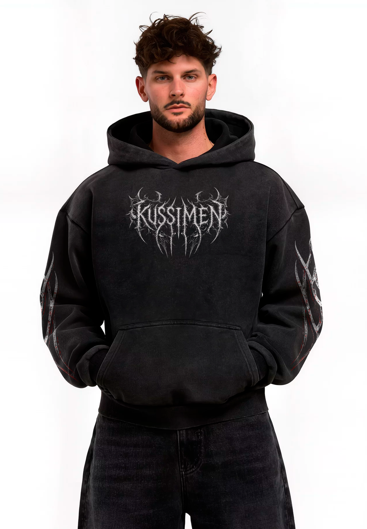 Hoodie Boxy Acid Wash Dark Throne - Black