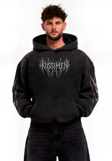 Hoodie Boxy Acid Wash Dark Throne - Black