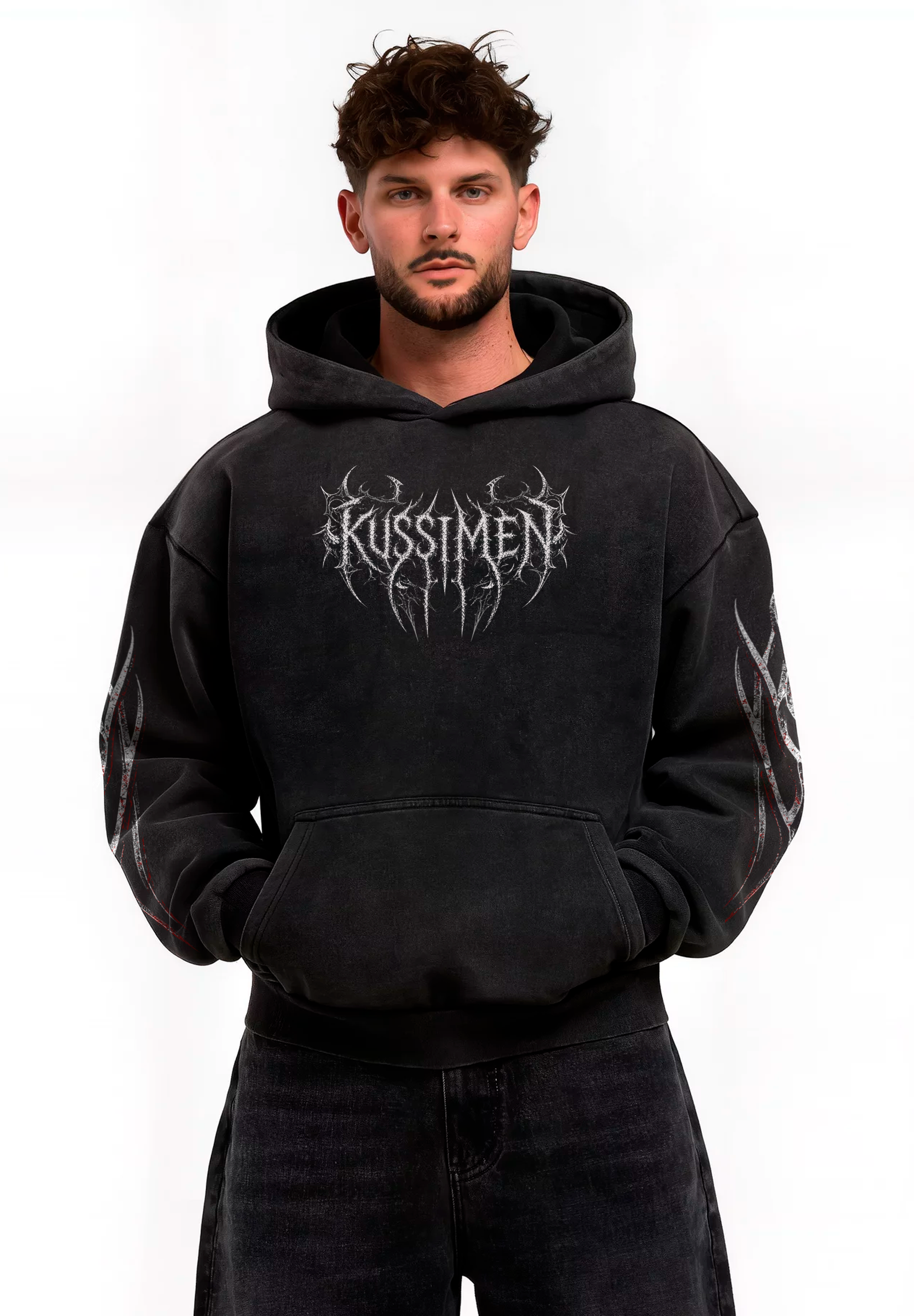 Hoodie Boxy Acid Wash Dark Throne - Black