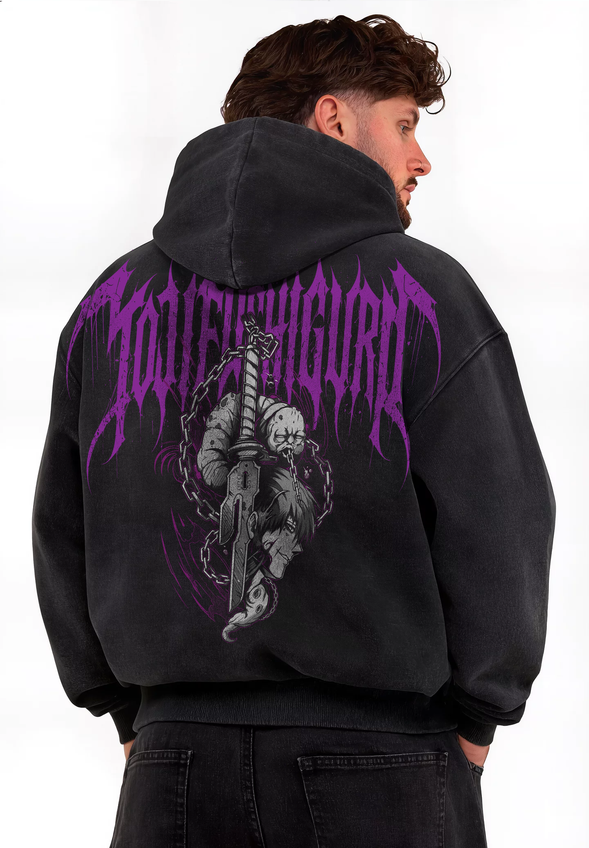 Hoodie Boxy Acid Wash Toji Fushiguro Black / Jujutsu Kaisen