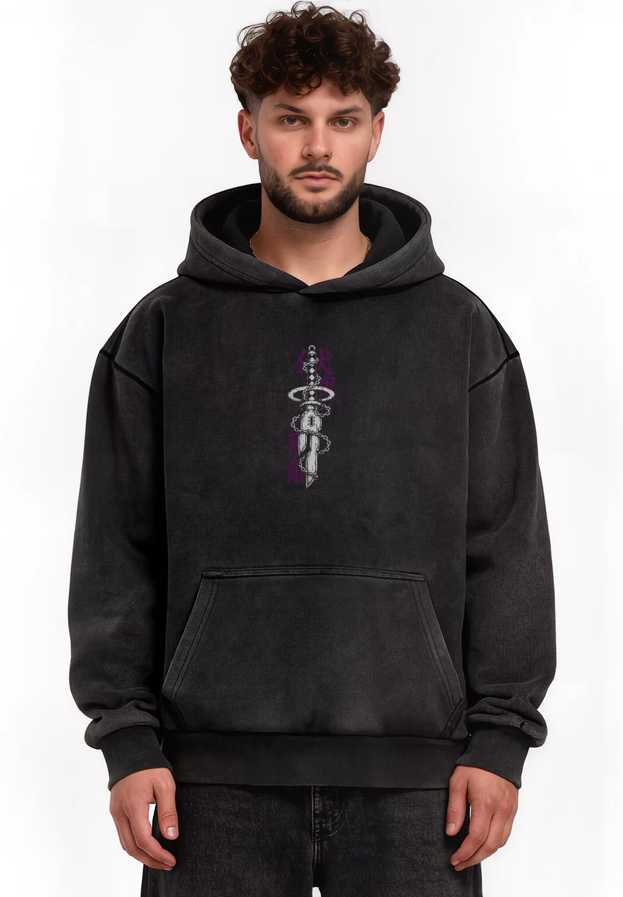 Hoodie Boxy Acid Wash Toji Fushiguro Black / Jujutsu Kaisen