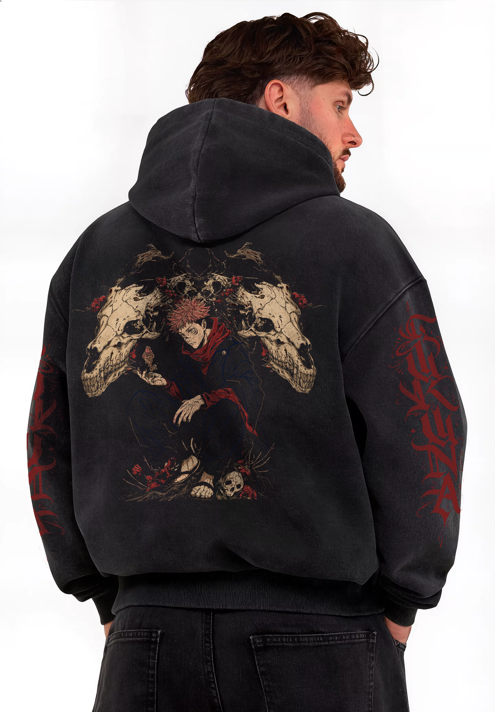 Hoodie Boxy Acid Wash Sukuna Black / Jujutsu Kaisen