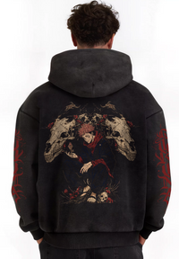 Hoodie Boxy Acid Wash Sukuna Black / Jujutsu Kaisen