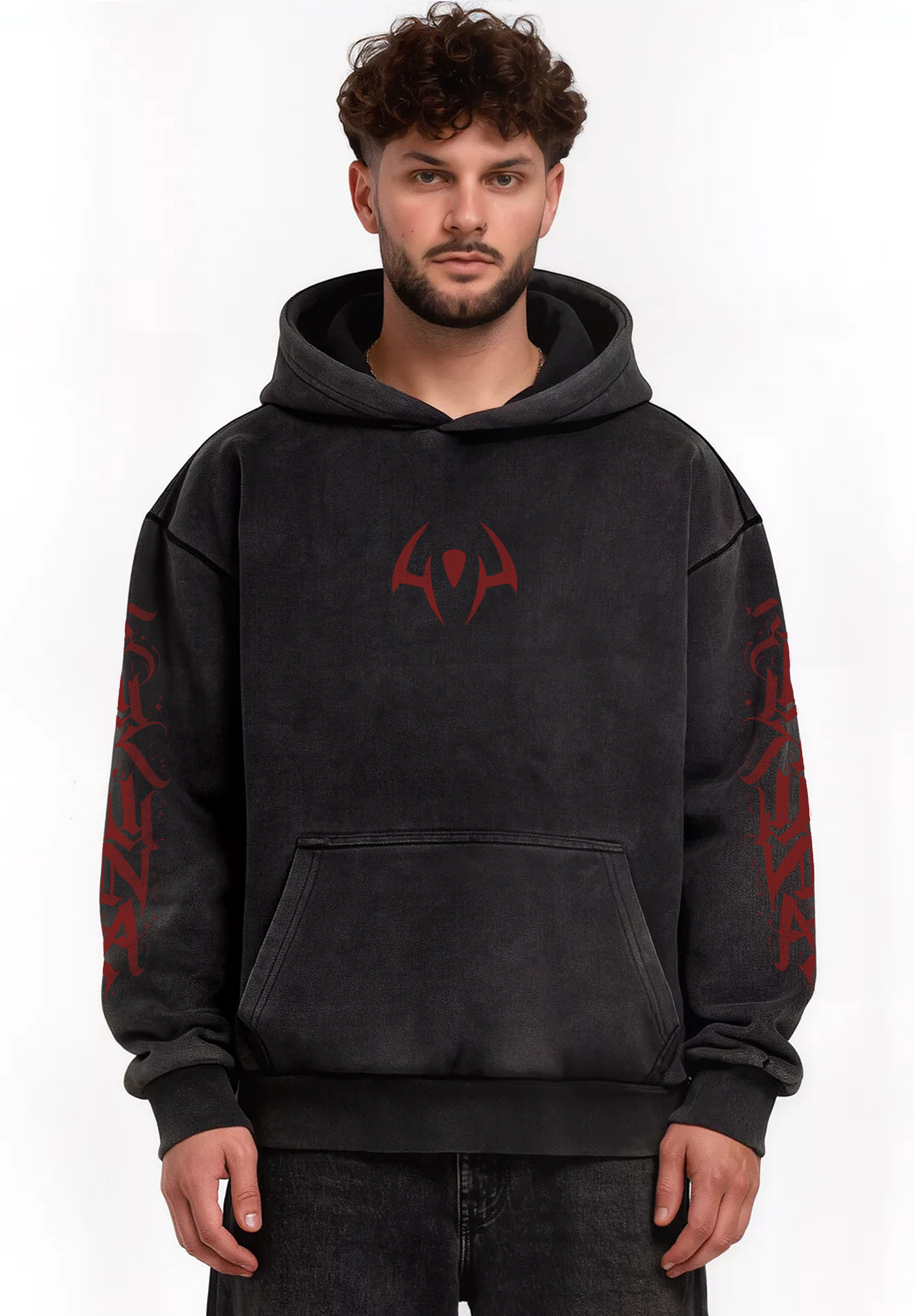 Hoodie Boxy Acid Wash Sukuna Black / Jujutsu Kaisen