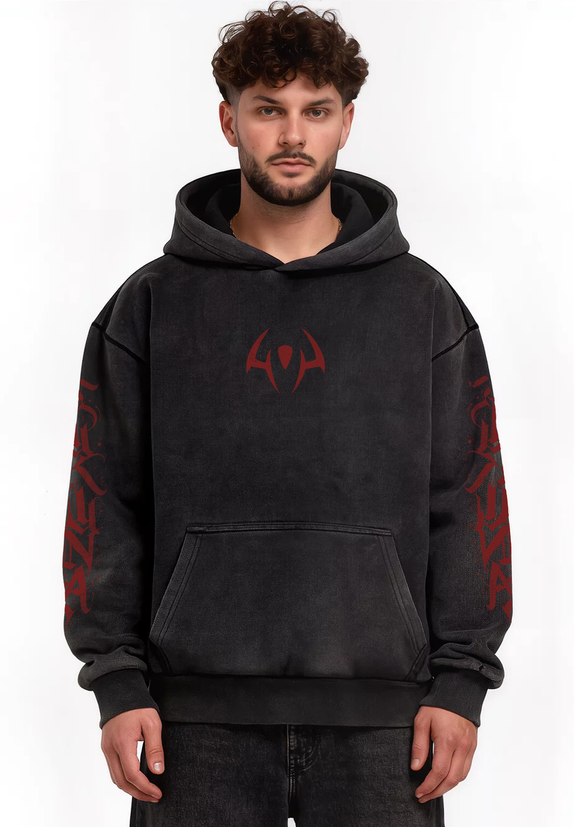 Hoodie Boxy Acid Wash Sukuna Black / Jujutsu Kaisen